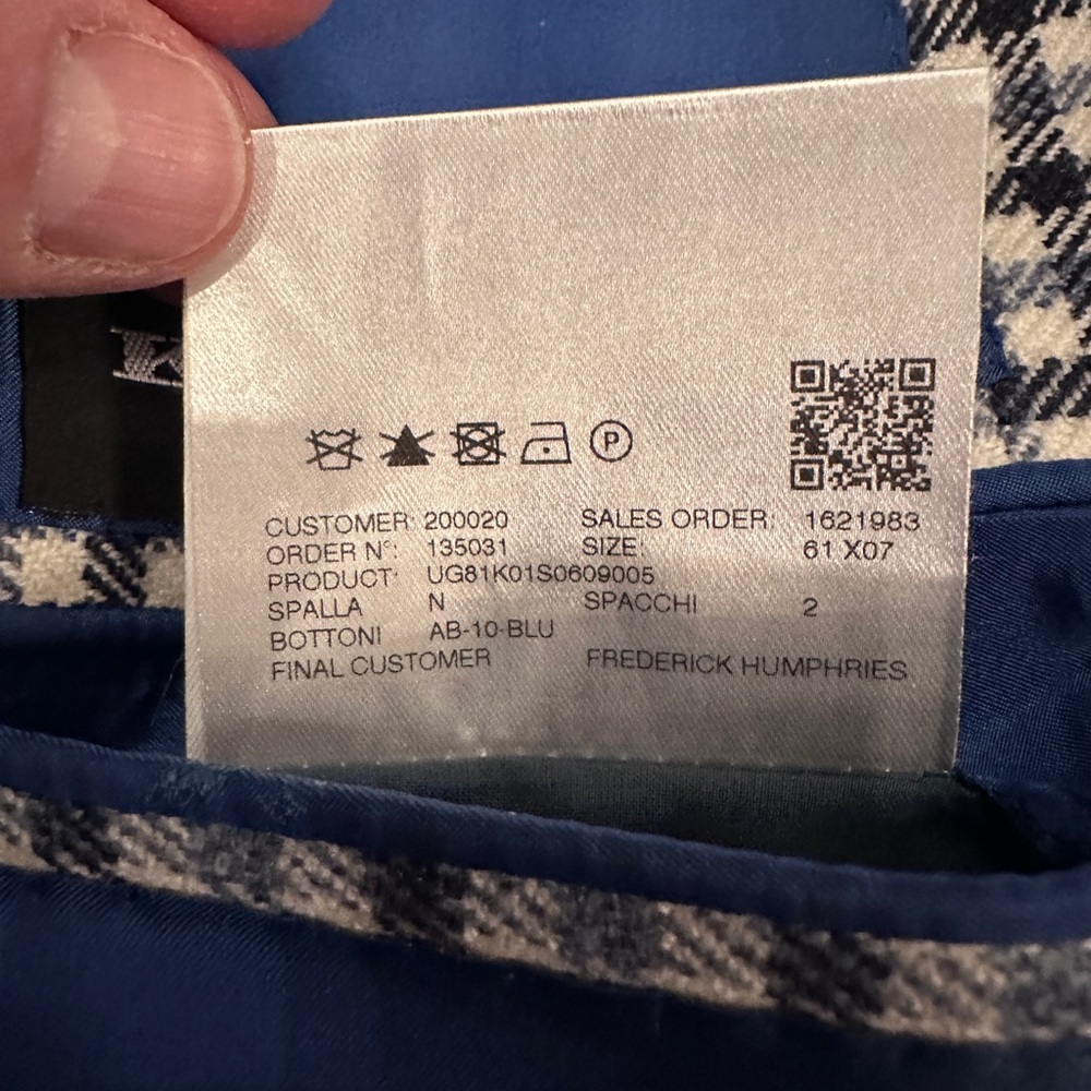 Kiton 100% Cashmere Men's Blazer - Black, Blue and White Checkered size IT 61 - Picture 15 of 17